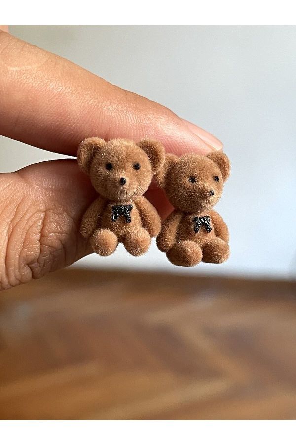 Rupen Kraft Special Design Plush Teddy Bear Double Earrings with Teddy Bear Figure Trendyol