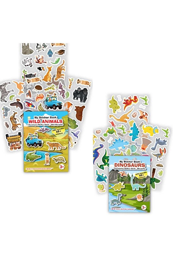 MERT BEBEK My Sticker Book '' Vahşi Hayvanlar-dinozorlar'' , 2li Set Tükenmeyen Sticker Kitabım
