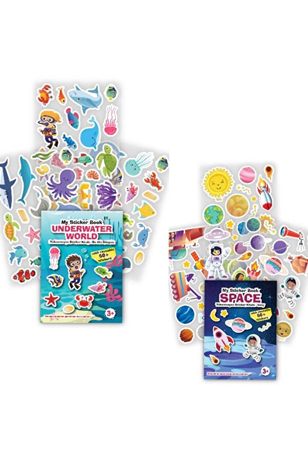 MERT BEBEK My Sticker Book '' Su Altı Dünyası-uzay'' , 2li Tükenmeyen Sticker Kitabım