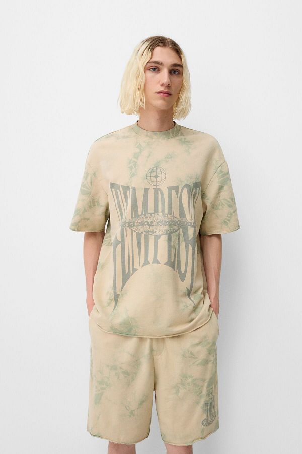 Bershka-Tie-Dye Patterned Short-Sleeved T-Shirt 1
