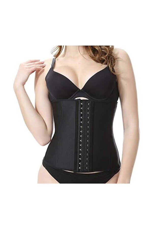 LK Vücut Toparlayıcı Sıkılaştırıcı Çelik Balenli 3 Kademe Askısız Lateks Agraflı Lohusa Bel Korse Siyah