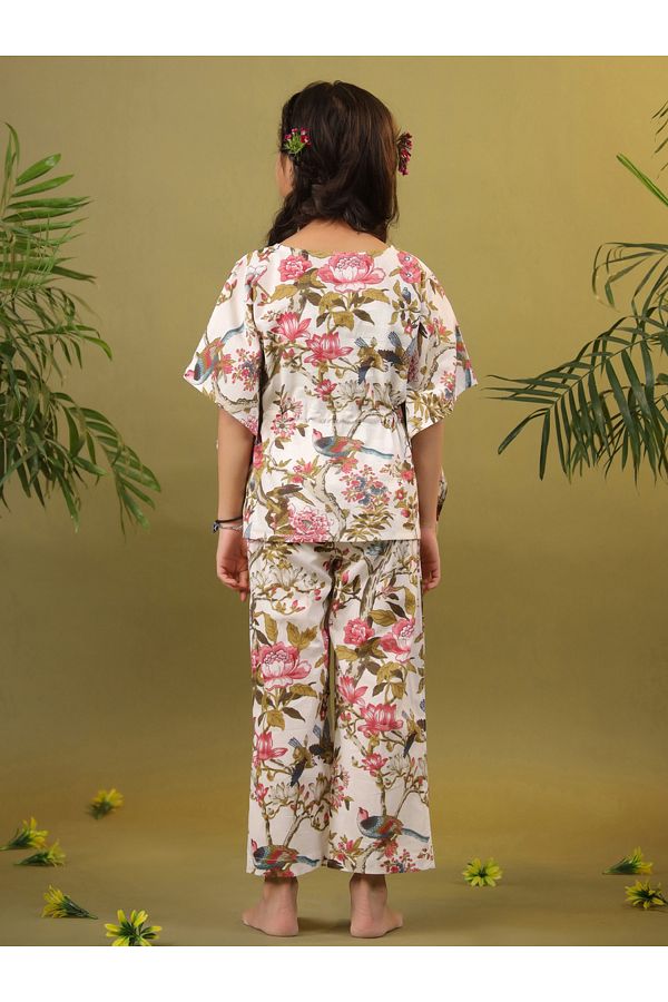Sanskrutihomes By Styli-Floral Print Drawstring Top & Pyjama Set 1