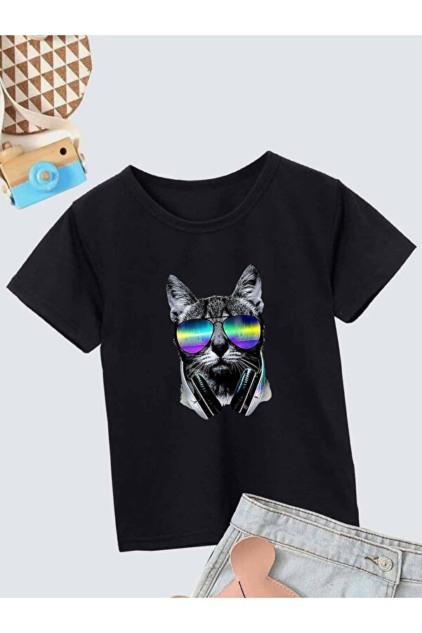 VASK Ünisex Rahat Kalıp Pamuklu Baskılı Siyah Çocuk T-shirt