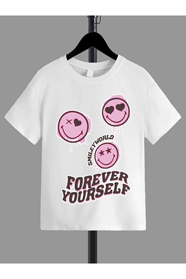 VASK Ünisex Rahat Kalıp Pamuklu Baskılı Beyaz Çocuk T-shirt