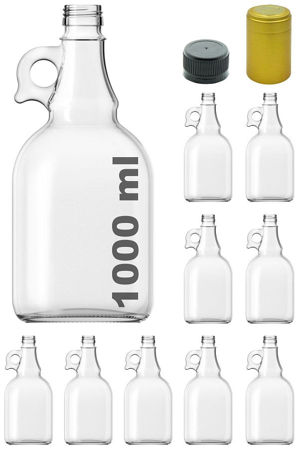 Afracam-9 Pieces 1000 ml Transparent Gallon - Empty Glass Bottle with Lock, Lid and Hooded Handle 1