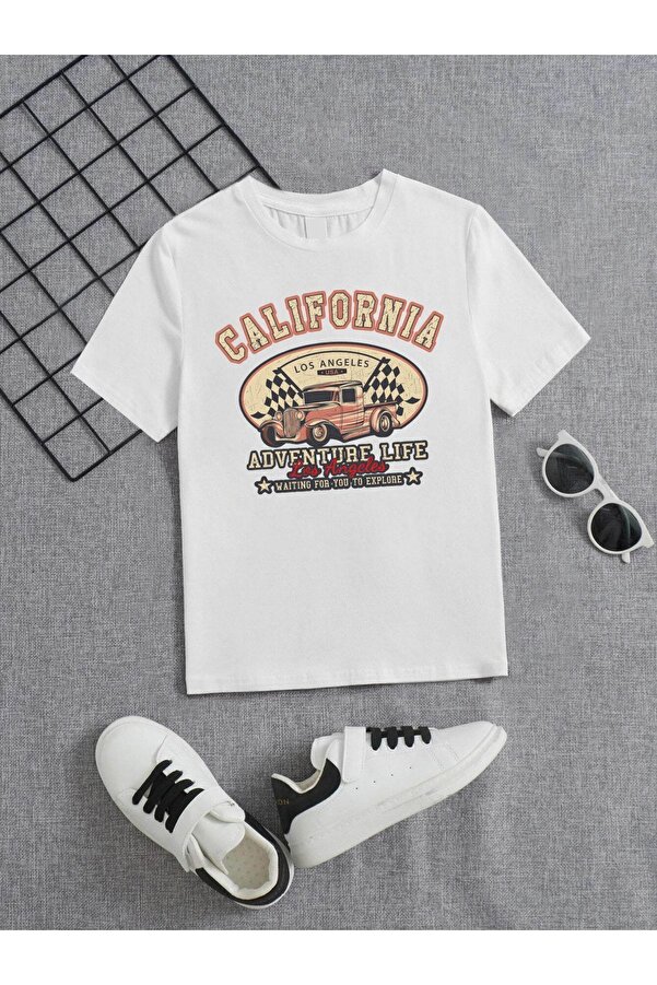 VASK Ünisex Rahat Kalıp Pamuklu Baskılı Beyaz Çocuk T-shirt