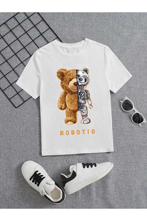 VASK Ünisex Rahat Kalıp Pamuklu Baskılı Beyaz Çocuk T-shirt