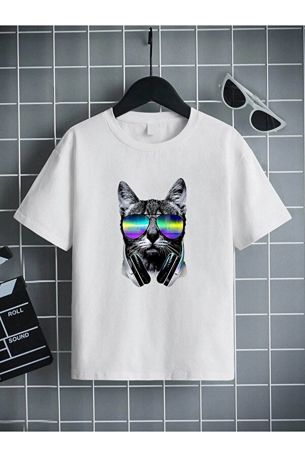 VASK Ünisex Rahat Kalıp Pamuklu Baskılı Beyaz Çocuk T-shirt