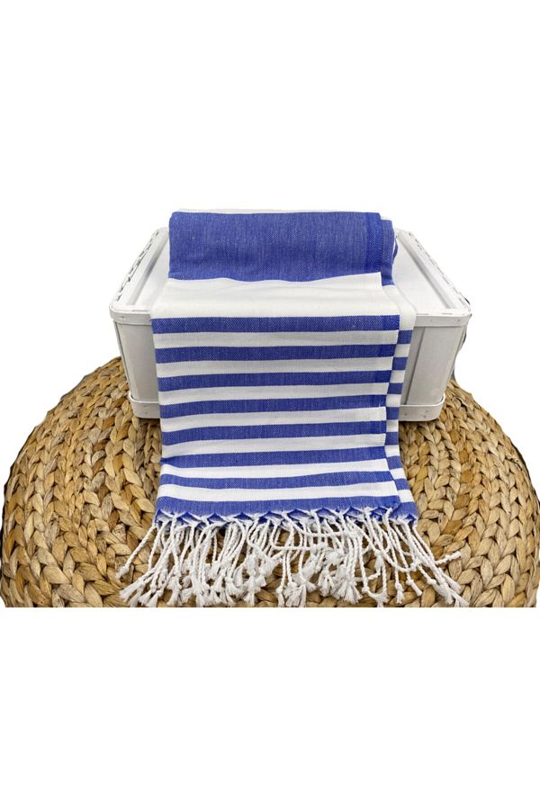 ENNA MODA-Ocean Series Handmade Navy Blue Striped Fringed Peshtemal 1