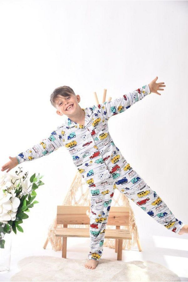 TUGSE Buttoned Boy s Trolley Pajama Set Trendyol