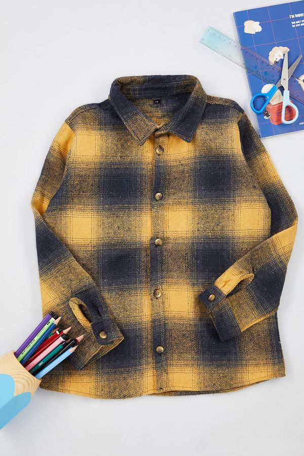TRENDYOLKIDS-Žlutá chlapecká tkaná košile dřevorubce TKDAW25GO00001 1