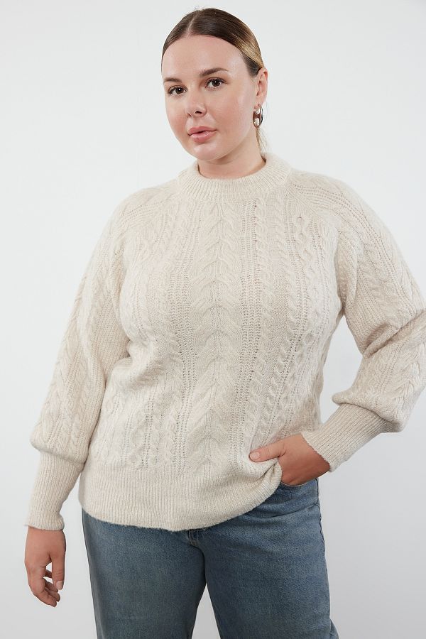 Trendyol Curve-Sweter z plecionej dzianiny o miękkiej teksturze i kamiennych włosach - TBBAW25AN00015 1