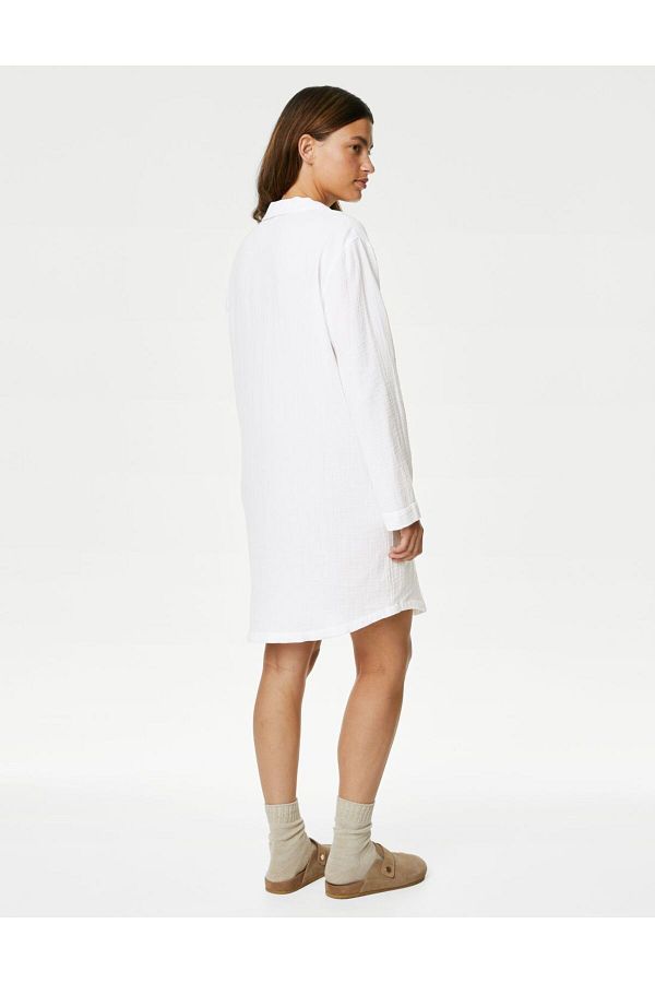 Marks Spencer Pure Cotton Long Sleeve Muslin Nightdress Trendyol