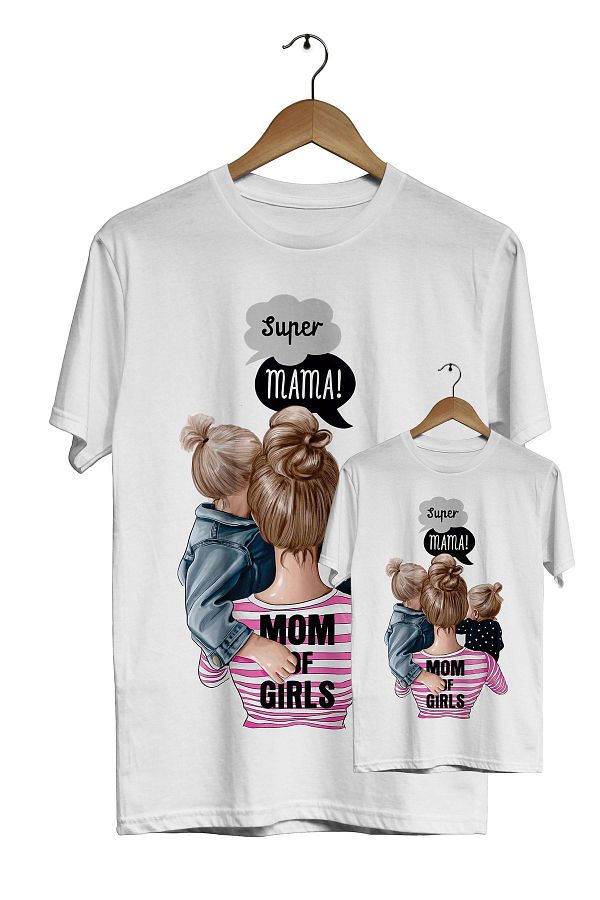 ACR Giyim Unisex Mother and Child White Super Mama Mom Of Girls Digital Printed T Shirt Trendyol
