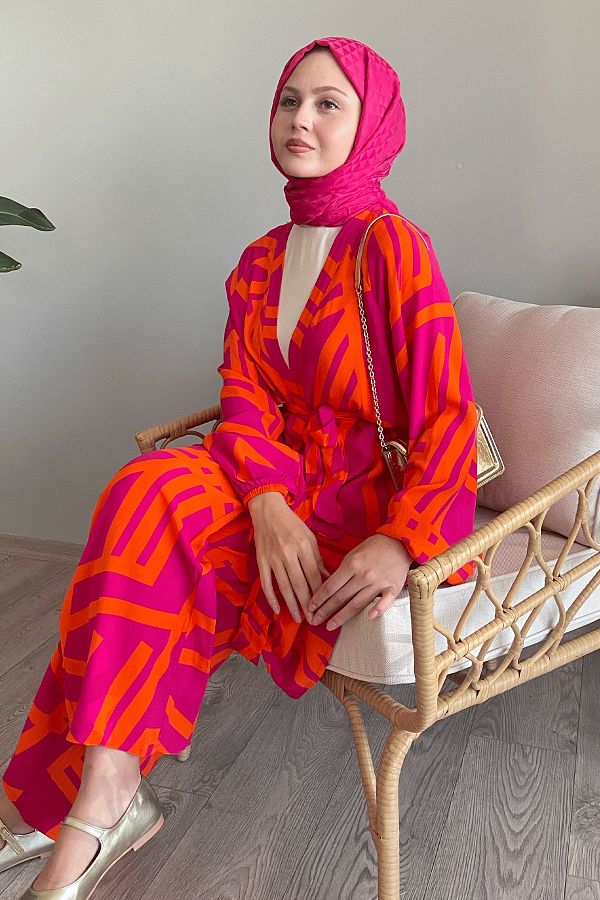 InStyle-Fuchsia Viscose Double Set - Stripe Detailed 1