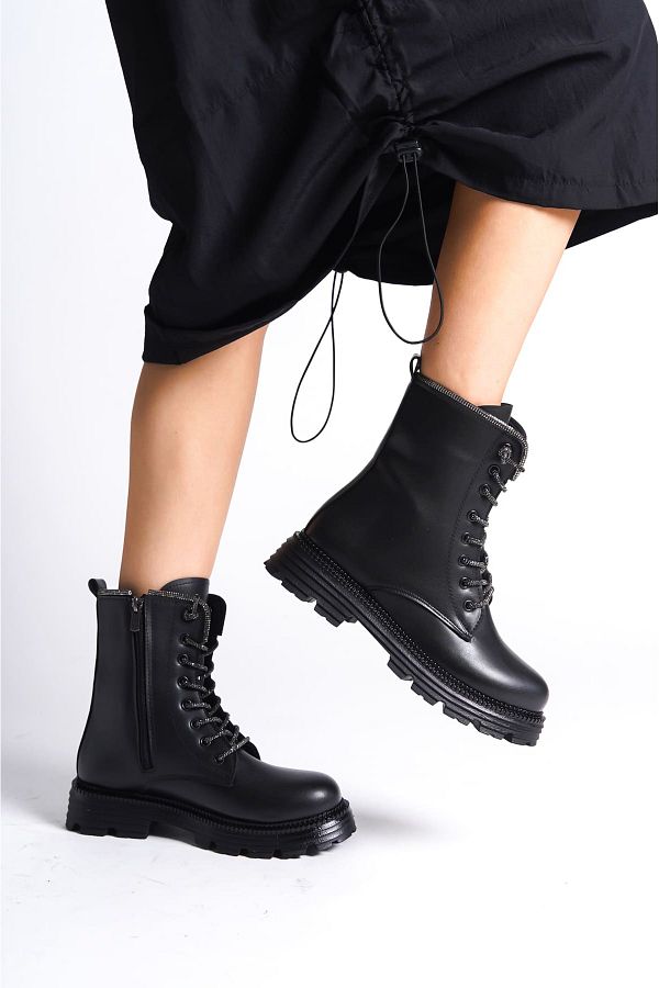 K G foot rest CLZ948 Women s Boots with Orthopedic Sole and Rhinestones Water and Cold Resistant Lace up and Zipper ST S Trendyol