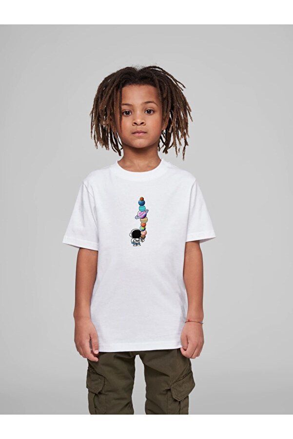 VASK Gezegenler Pamuklu Bisiklet Yaka  T-Shirt
