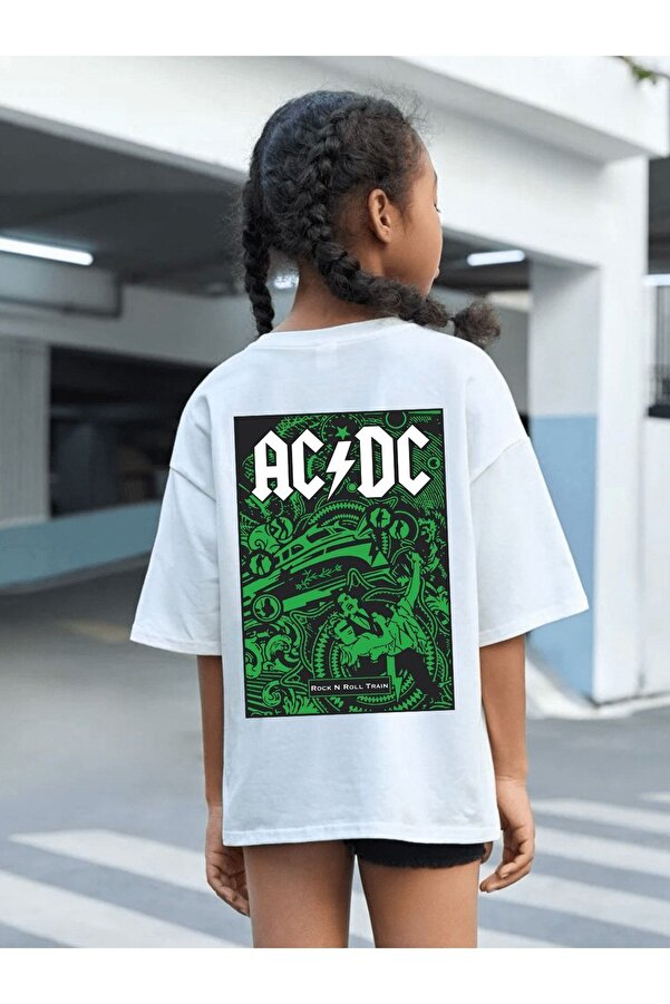 VASK Çocuk Oversize Unisex Acdc Pamuklu Bisiklet Yaka Tişört