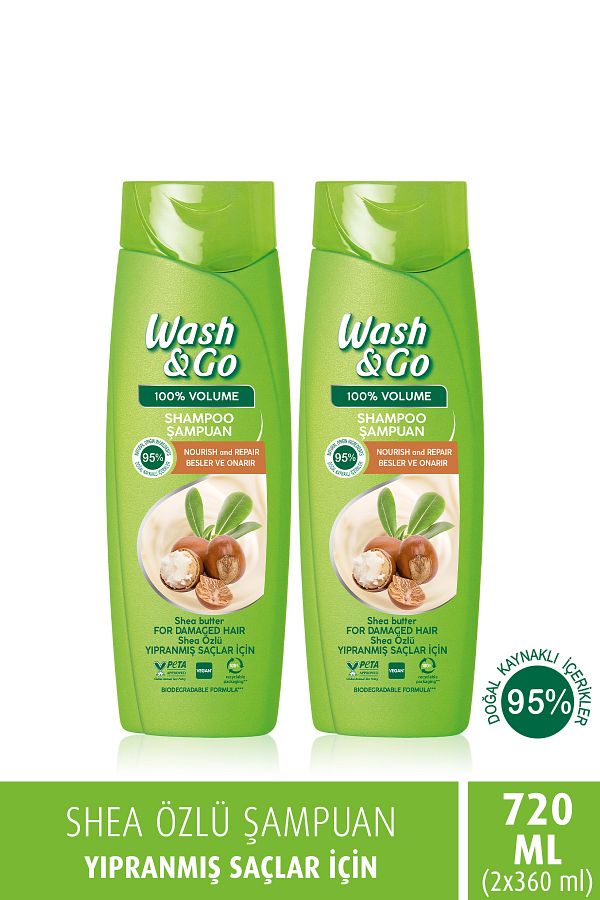 WASH&GO-Shea Extract Shampoo - 360 ml X2 Pieces 1