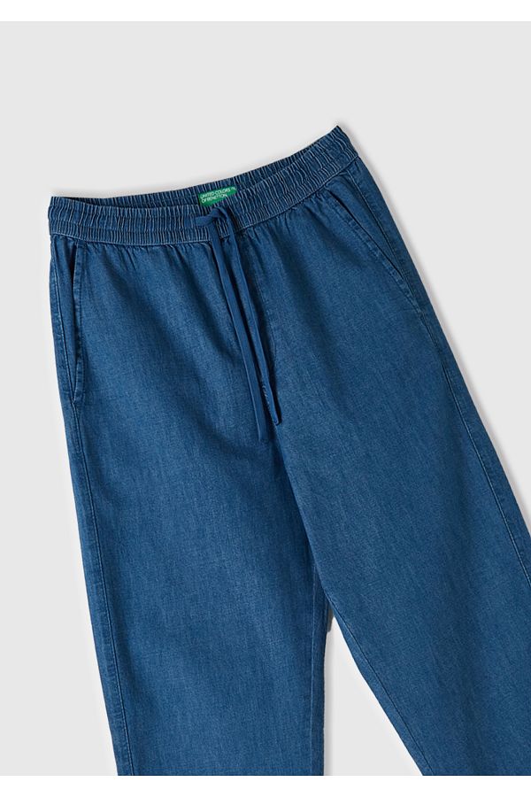 United Colors of Benetton Men s Navy Blue Denim Jogger Pants 100 Cotton 4 Pockets Drawstring Waist Trendyol