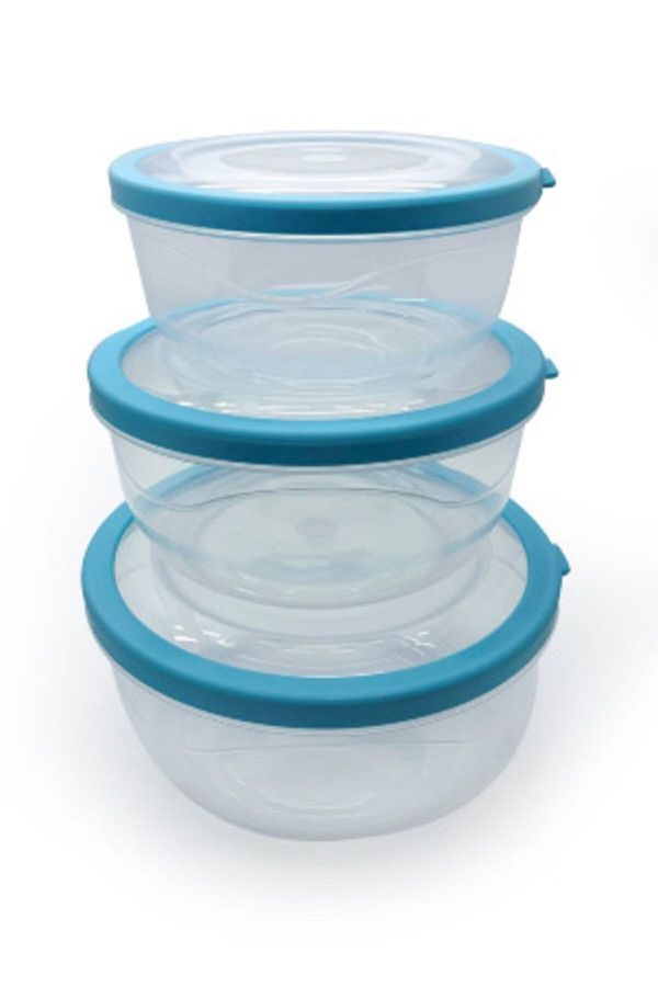 Üçsan Plastik-Transparent Storage Container with Turquoise Lid - Set of 3 (0.85L + 1.4L + 2L) 1