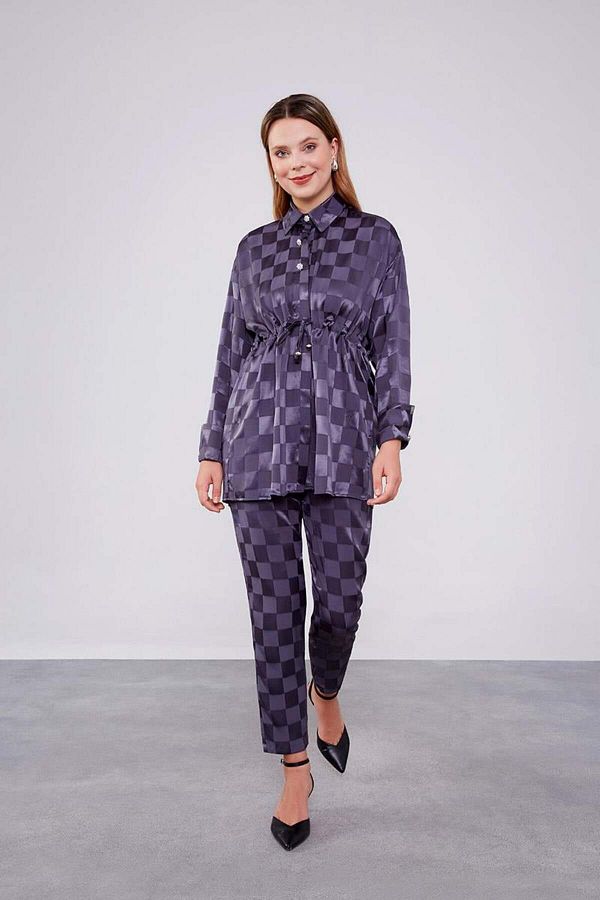 Levidor-Jacquard Anthracite Checkerboard Patterned Double Set 1