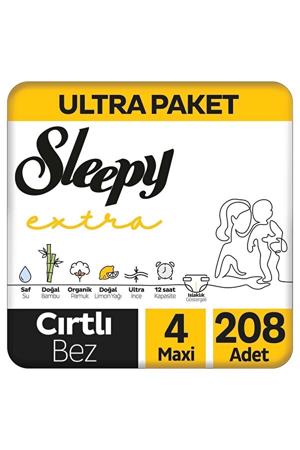 Sleepy Extra Günlük Aktivite Ultra Paket Bebek Bezi 4 Numara Maxi 208 Adet