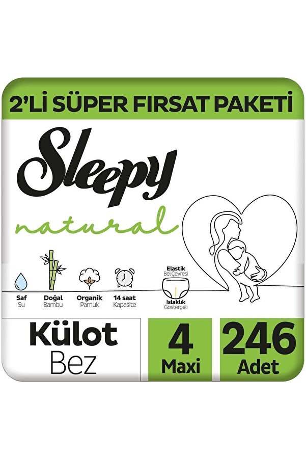 Sleepy Natural 2'Li Süper Fırsat Paketi Külot Bez 4 Numara Maxi 246 Adet