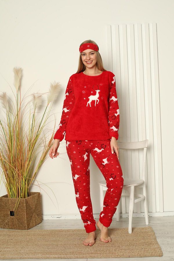 Akasya Women s Cuffed Christmas Themed Fleece Pajama Set 2170 Trendyol