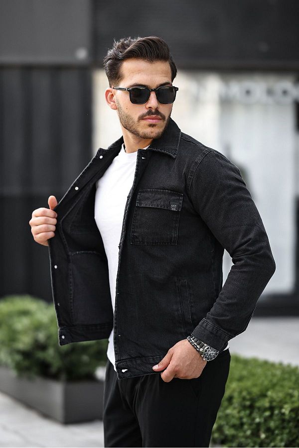 GOOD FASHION Men s Black Jean Jacket Relaxed Fit Trendyol