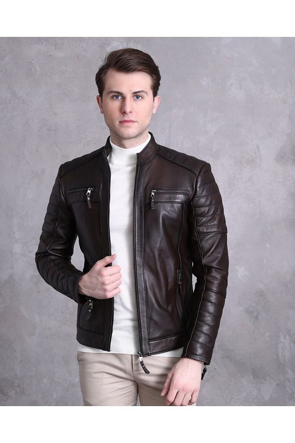 NYC G Y M TEKST L Biker Style Coat Sports Cut Brown Color Trendyol