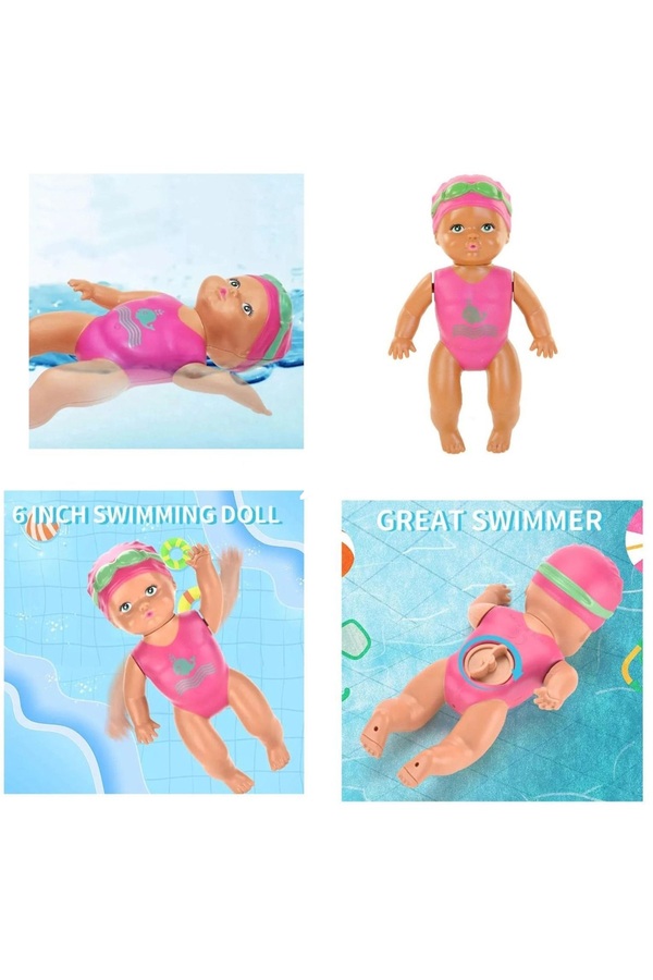 TRUST STORE Küvette Havuzda Kendiliğinden Yüzen Kurmalı Swimming Baby Yüzen Bebek - Banyo oyuncağı 10 Cm
