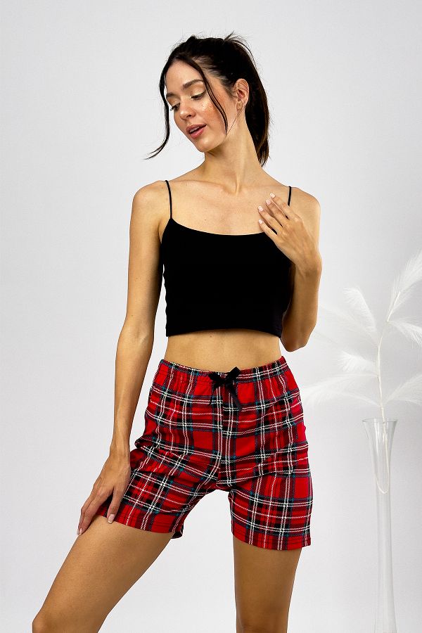 Betimoda-100% bumbac Pantaloni scurți Four Seasons pentru femei cu talie înaltă, roșu verde 1