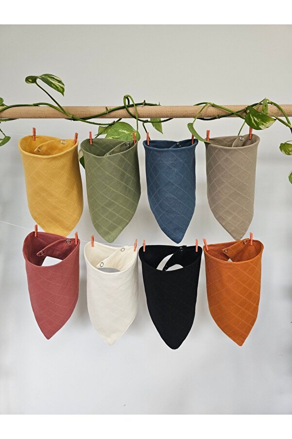 3Baby 8 Adet %100 Organik Pamuk Çift Katlı Iki Çıtçıtlı Müslin Bebek Fular & Salya Önlük