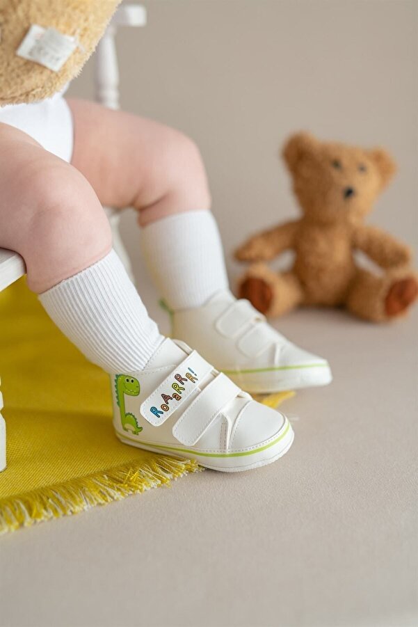 First Step Dinozor Erkek Bebek Cırt Cırtlı Patik Ilk Adım Ayakkabısı