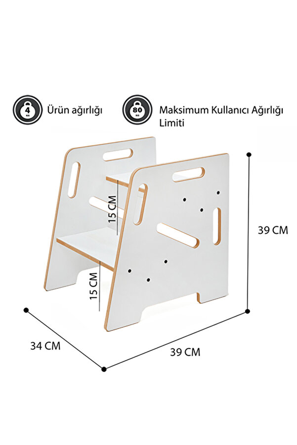 Minera Çocuk / Yetişkin Montessori Ahşap Basamak, Yükseltici, Tabure