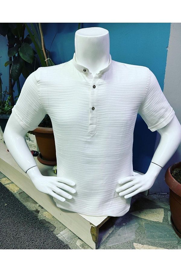 CLASSO-Half Placket Judge Collar Muslin Fabric Shortcut Shirt 1