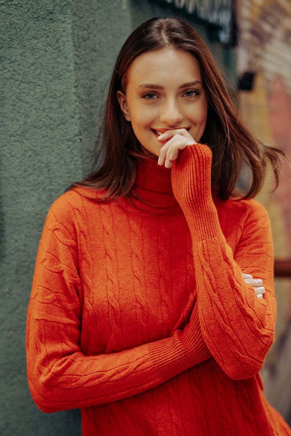 Silk and Cashmere Austrian Wool and Cashmere Amelia Turtleneck T Sleeve Dark Orange Women s Tunic Sweater Trendyol