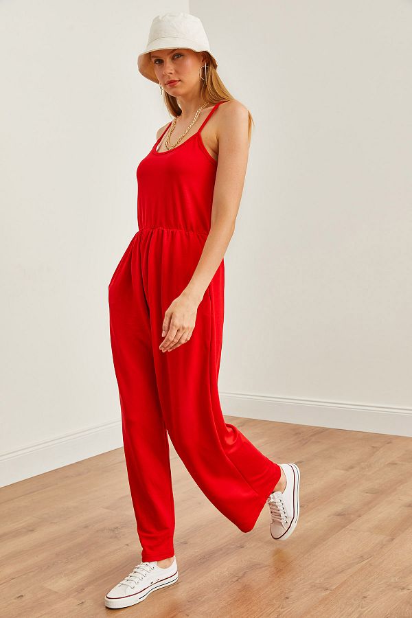 Olalook-Roter weicher Jumpsuit mit Trägern - Elastische Taille TLM- 19000155 1