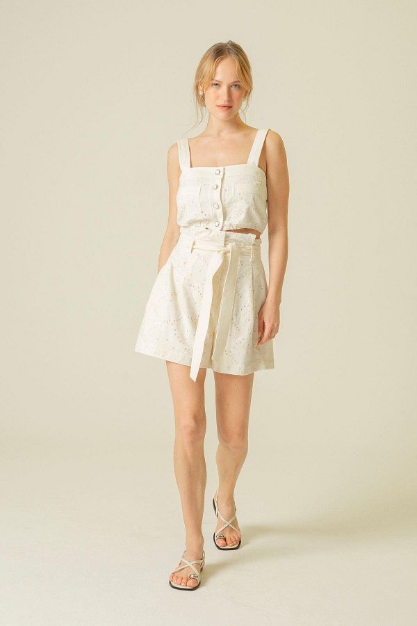 Rue Studio-Ecru Mini Shorts - Guipure and Pleated Detail 1