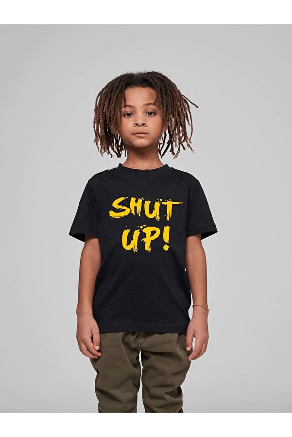VASK Çocuk Oversize Unisex Shut Up Baskılı Pamuklu Bisiklet Yaka Tişört