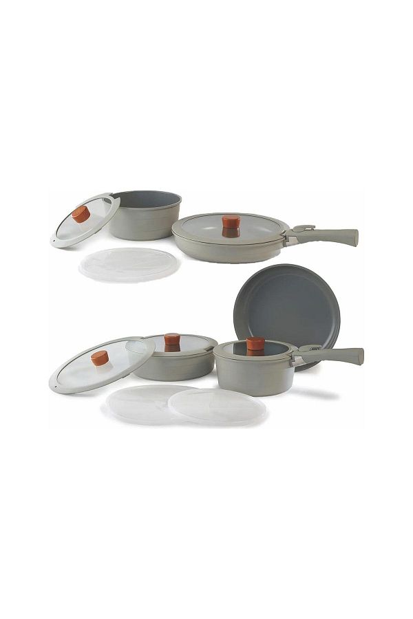 NEOFLAM-Midas Gray 15 Piece Nesting Induction Pot and Pan Set with Detachable Handle 1