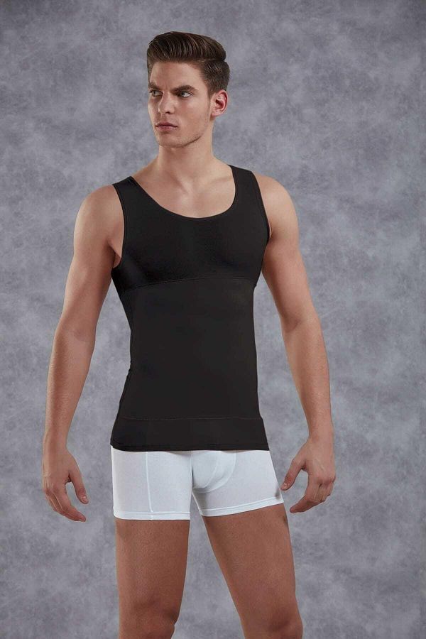 Doreanse-Tricou pentru bărbați cu corset cu guler largi - bumbac negru C0T5N9O5 1