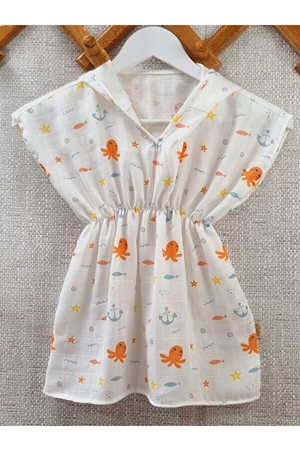 Yada Baby %100 Pamuktan Müslin Kapüşonlu Çocuk & Bebek Panço Bornoz