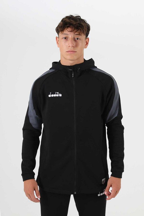 Diadora Saturn Camping Black Tracksuit Hooded Single Top Trendyol