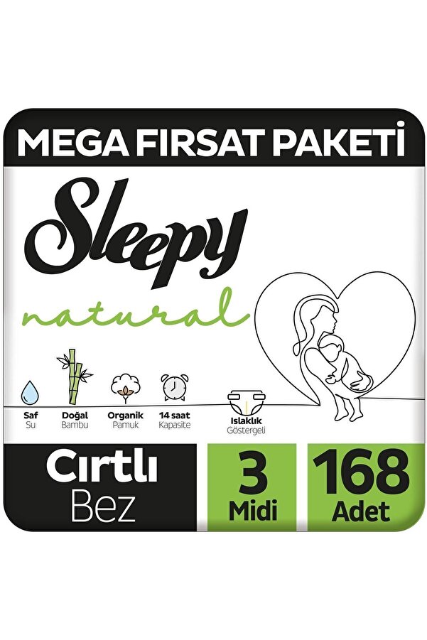 Sleepy Natural Mega Fırsat Paketi Bebek Bezi 3 Numara Midi 168 Adet