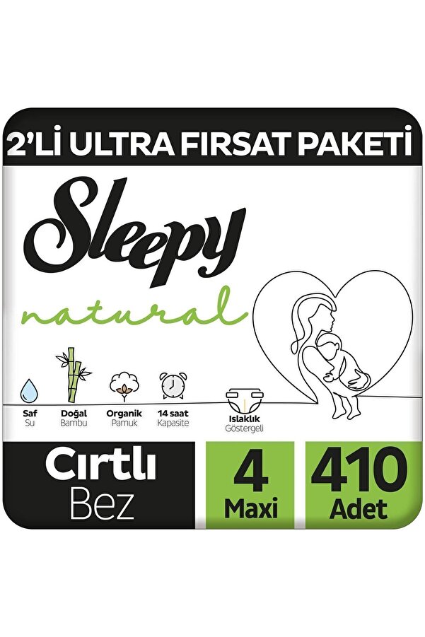 Sleepy Natural 2'li Ultra Fırsat Paketi Bebek Bezi 4 Numara Maxi 410 Adet