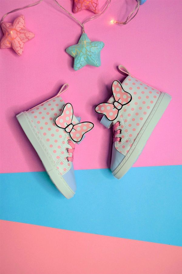 First Step-Pink Polka Dot Patterned Ribbon Detailed Velcro Elastic Girl's Sneaker Sports Shoes-s-1005 1