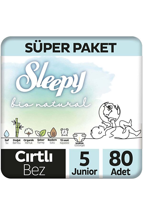 Sleepy Bio Natural Süper Paket Bebek Bezi 5 Numara Junior 80 Adet