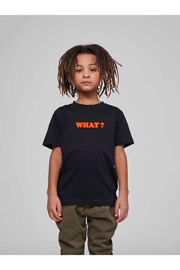 VASK Çocuk Oversize Unisex What Pamuklu Bisiklet Yaka Tişört
